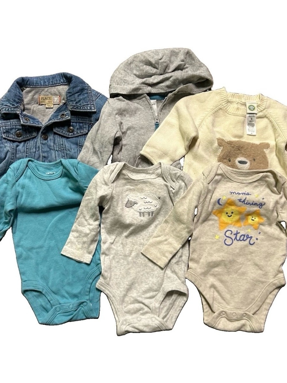 Neutral Baby Long Sleeve Bodysuits Bears Sheep Jean Jacket Size 0-3 Months